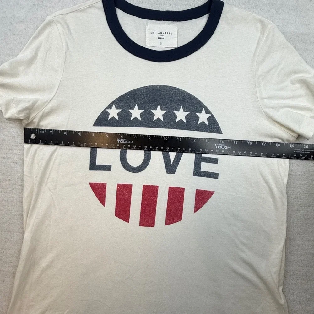 Sol Angeles Womens Love Ringer T-Shirt Patriotic Stars Stripes Sm thin retro - Picture 3 of 8